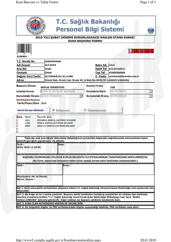 Sağlık Bakanlığı 2010 yılı Şubat dönemi kurumlararası naklen atama