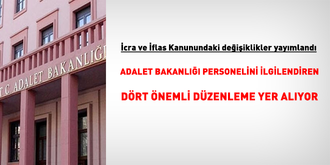 Adalet Bakanlığı personelini kapsayan 4 düzenleme yürürlüğe girdi