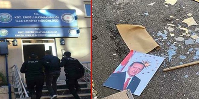 Cumhurbaşkanı Erdoğan'ın fotoğrafını yere atan kişi tutuklandı