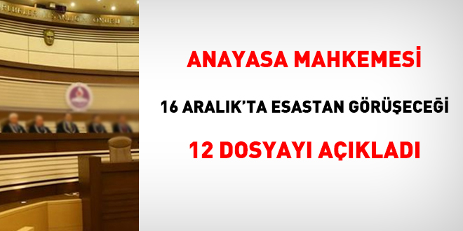 Anayasa Mahkemesi 16 Aralık'ta esastan görüşeceği 12 dosyayı açıkladı