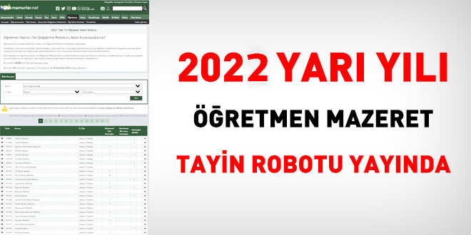 2022 yarıyılı öğretmen özür tayin robotu yayında