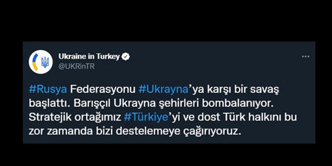 Ukrayna Ankara Büyükelçiliği: Türkiye'yi bizi desteklemeye çağırıyoruz