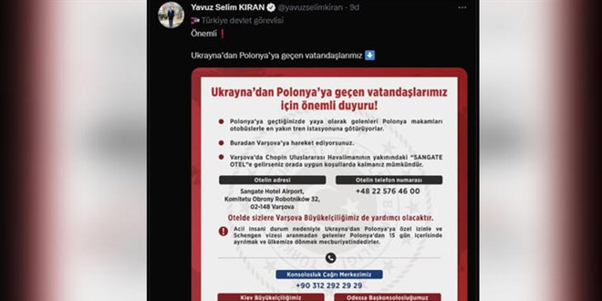 Dileri, Ukrayna'dan Polonya'ya geen Trk vatandalar iin nemli bilgiler paylat