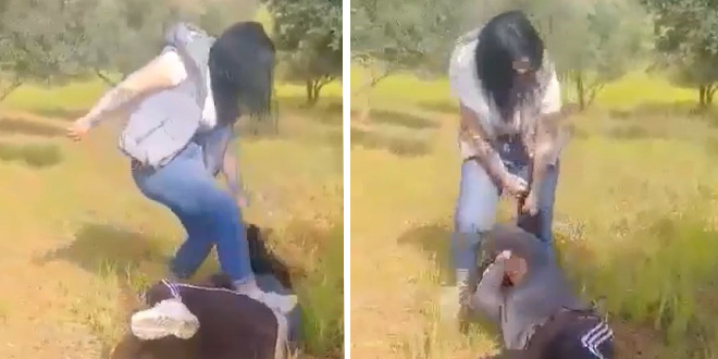 Erkek arkadaşıyla görüşen kızı tekme tokat dövüp, kameraya aldırdı