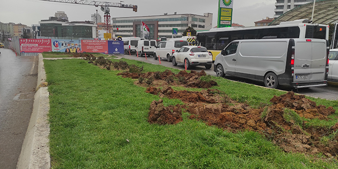 Ataşehir'de caddedeki bazı ağaçlar İBB ekiplerince söküldü