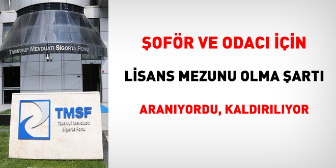 Şoför ve odacı için lisans mezunu olma şartı aranıyordu, kaldırılıyor