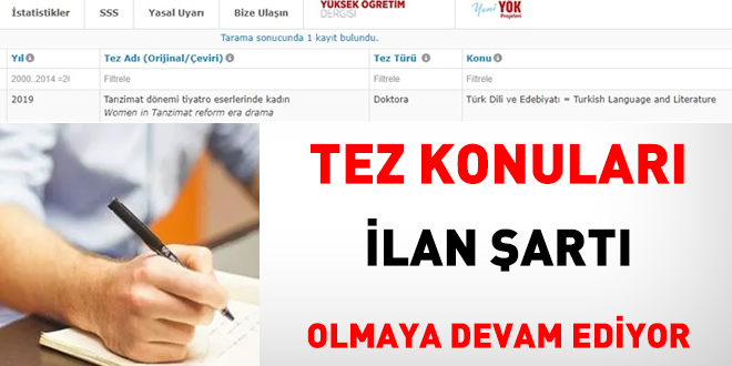Tez konuları ilan şartı olmaya devam ediyor!