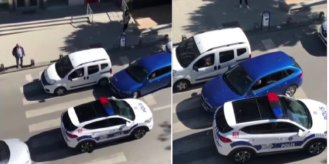 Aracını yaya yoluna park etti, geçenlere izin vermedi