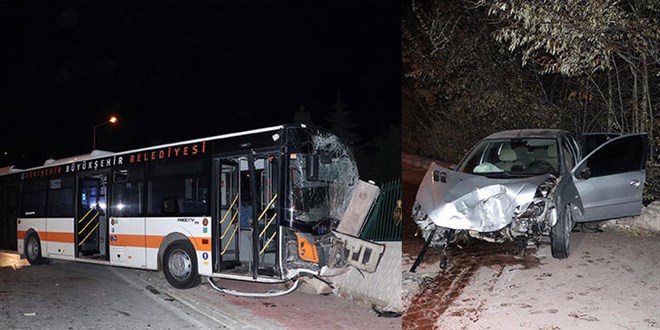 Otomobille çarpışan belediye otobüsü duvara da çarptı: 10 yaralı