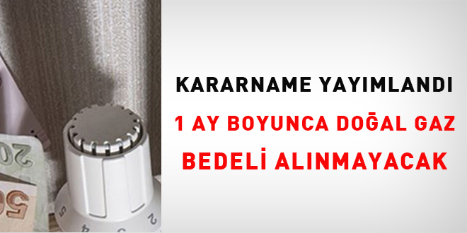 Kararname yaymland...1 ay boyunca dogal gaz bedeli alnmayacak