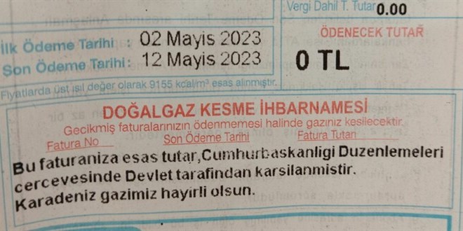 Doğalgaz faturaları gelmeye başladı: Faturanız Devlet tarafından karşılanmıştır