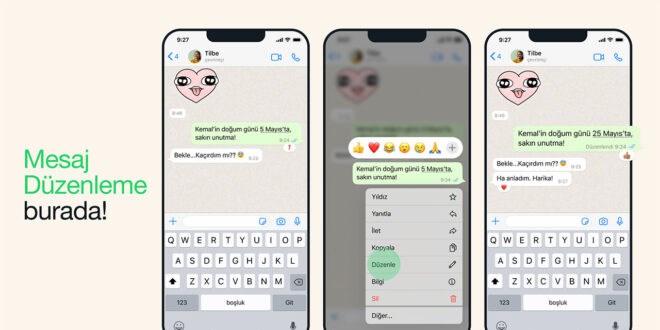 WhatsApp ierisinde mesaj dzenleme dnemi balad