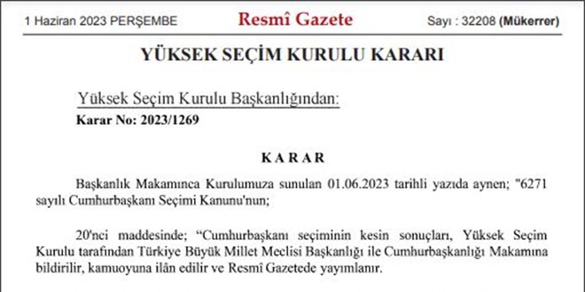 Cumhurbakan Seimi kesin sonular Resmi Gazete'de