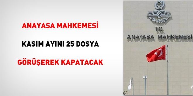 Anayasa Mahkemesi Kasım ayını 25 dosya görüşerek kapatacak