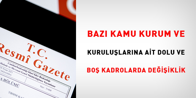 Bazı Kamu Kurum ve Kuruluşlarına Ait Dolu ve Boş Kadrolarda Değişiklik