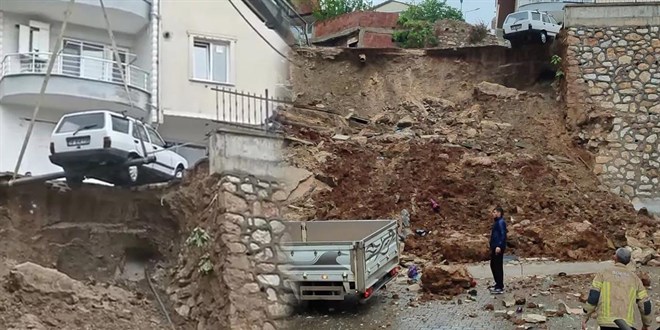 Bursa'da istinat duvarı apartmanın üzerine çöktü: 2 yaralı