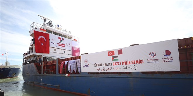 Gazze'ye yardım ulaştıracak gemi Mersin'den uğurlandı