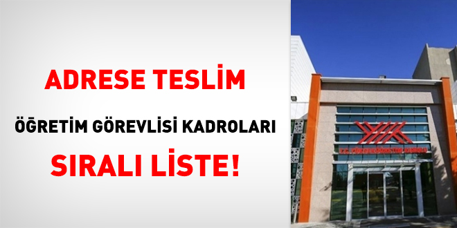Adrese Teslim Öğretim Görevlisi Kadroları Sıralı Liste!