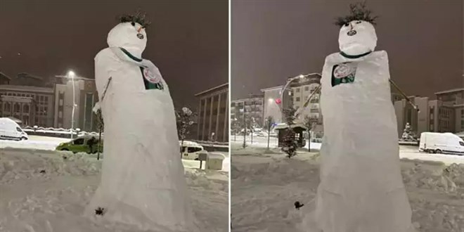 Güneysu'da 4,5 metrelik kardan adam yapıldı