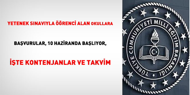 Yetenek sınavıyla öğrenci alan okullara başvurular, 10 Haziranda başlıyor, İşte Kontenjanlar ve takvim