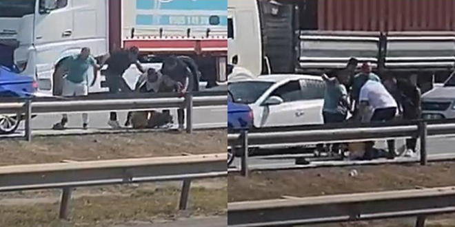 Otoyolda sürücü önce dövüldü sonra suyla ayıtılmaya çalışıldı