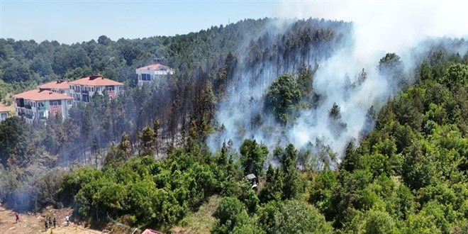 Orman işletme deposunda çıkan ve ağaçlık alana sıçrayan yangın kontrol altında