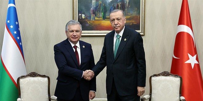 Erdoğan, Özbekistan Cumhurbaşkanı Mirziyoyev ile görüştü