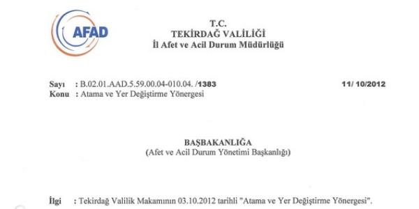 Tekirdağ AFAD yer değiştirme yönergesi çıkardı