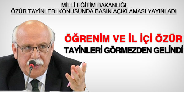 Özür durumu tayinindeki 2 kısıtlamaya tepki