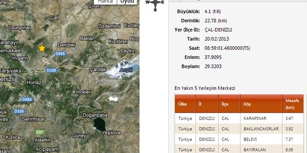 Denizli'de 4.1 şiddetinde deprem