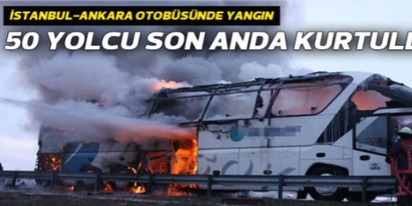 Seyir halindeki yolcu otobüsü alev aldı