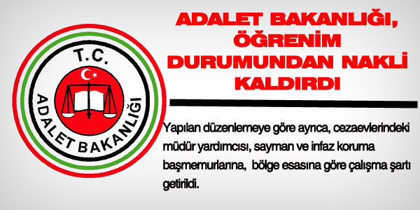 Adalet Bakanlığı, öğrenim durumundan nakli kaldırdı