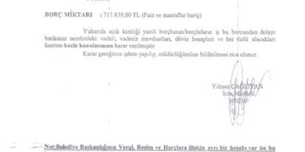 Yerköy Belediyesine 1 milyonluk haciz