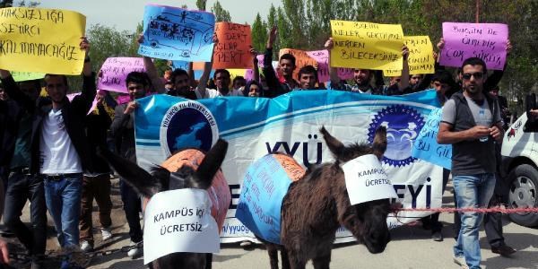 Üniversitelilerden minibüs zammına eşekli protesto