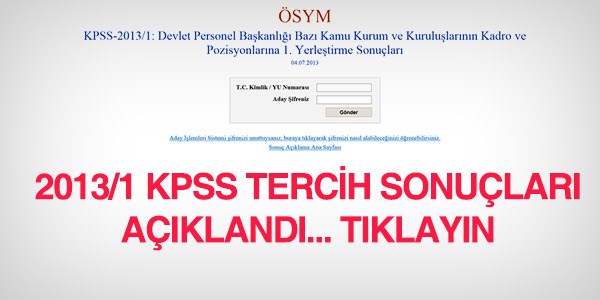 2013/1 KPSS tercih sonular akland