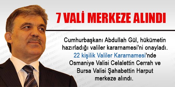 Valiler kararnamesi Resmi Gazetede yaymland