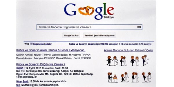 Google Türkiye ana sayfasını düğün davetiyesi yaptılar