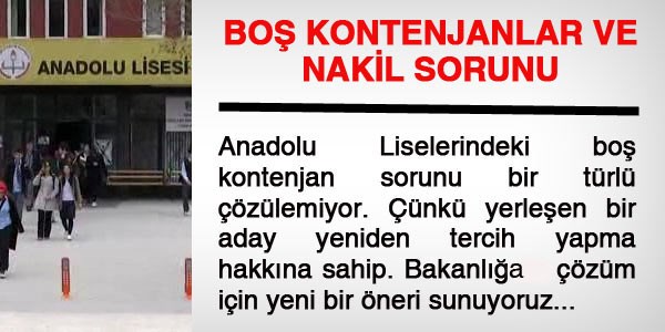 Anadolu Liselerindeki bo kontenjanlar ve nakil sorunu