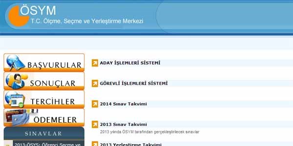 ÖSYM'nin internet sitesinde bugün işlem yapılamayacak