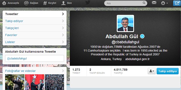 Gül'ün Twitter'daki takipçi sayısı 4 milyonu geçti