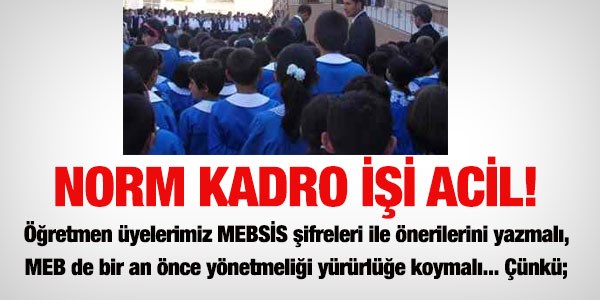 MEB'de norm kadro ii acilen zmlenmeli..