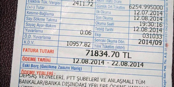 71 bin TL'lik elektrik faturasını görünce şok oldu