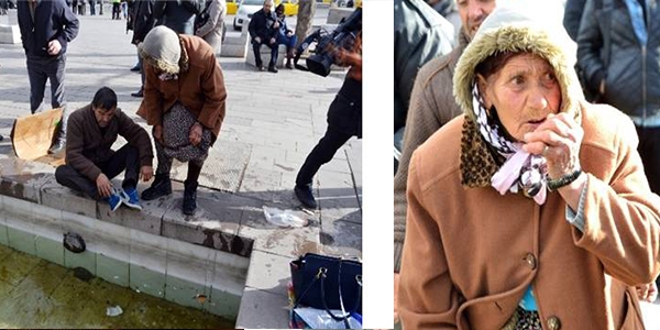 Zabıta yem satan ninenin paralarını havuza attı!