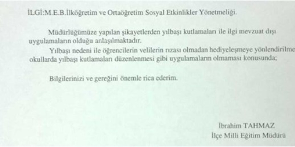 Okulda yılbaşı kutlamalarına yasak