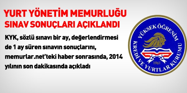 KYK Yurt Yönetim Memurluğu sınav sonuçları