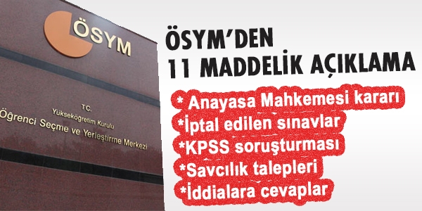 ÖSYM'den 11 konuda önemli açıklamalar