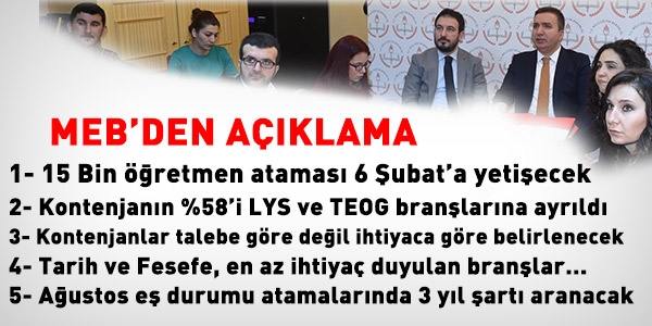 15 bin retmen atamasnn yaplaca tarih