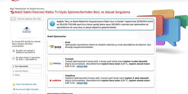 Telekomünikasyon borçları tek sayfada
