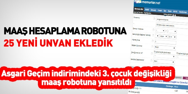 Maaş Robotuna, 25 yeni unvan ekledik