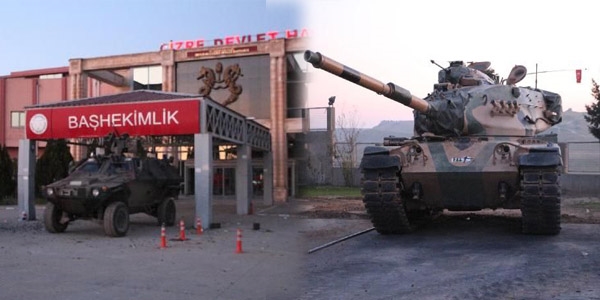 Cizre'de hastane gvenliini zrhl aralar ve tank salyor